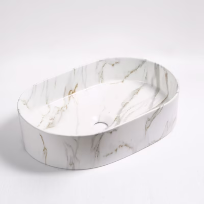 500 x 350 x 120mm White Carrara Marble Oval Basin