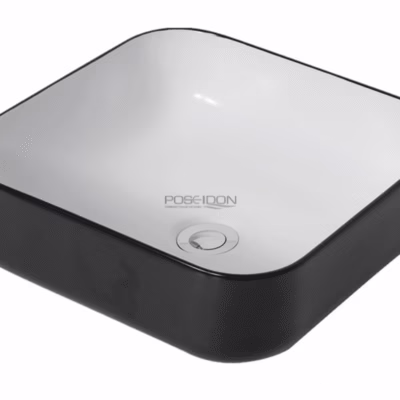 385 x 385 x 150mm Matte Black & Gloss White Square Basin