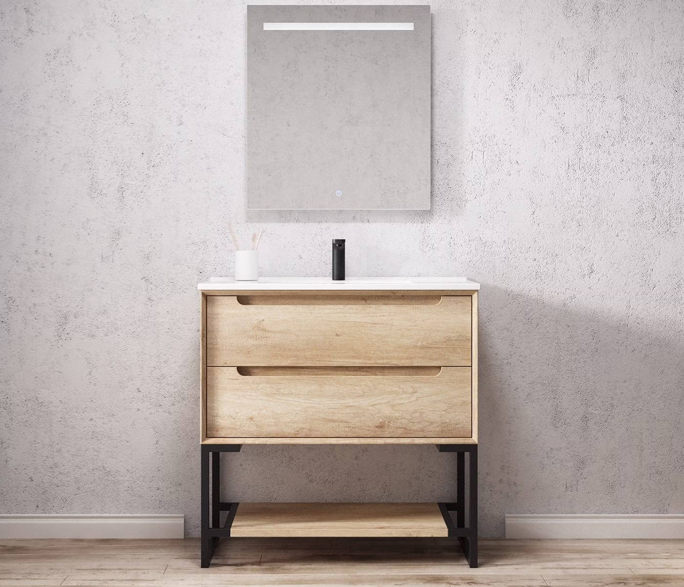 Matte Black Legs with Natural Oak Shelf
