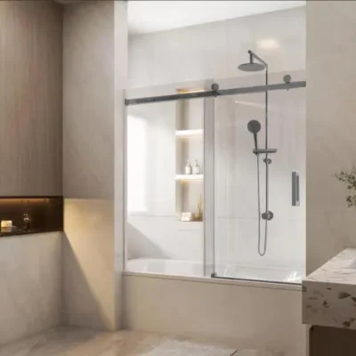 GUNMETAL GREY Frameless Sliding Bath Screen
