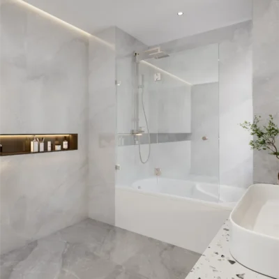 CHROME Double Hinged Swing Bath Screen