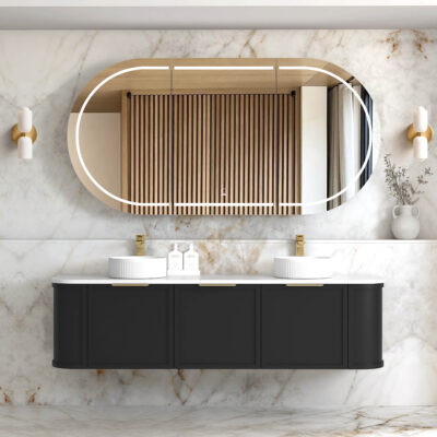 1800mm Matte Black Hampshire Satin Wall Hung Curve Vanity
