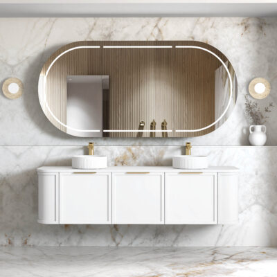 1800mm Matte White Hampshire Satin Wall Hung Curve Vanity
