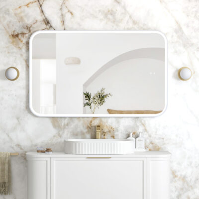 1200 x 750mm Matte White Newport Rectangular Metal Framed LED Mirror