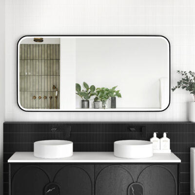 1500 x 750mm Matte Black Newport Rectangular Metal Framed LED Mirror