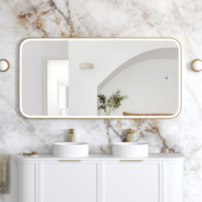 1500 x 750mm Brushed Gold Newport Rectangular Metal Framed LED Mirror