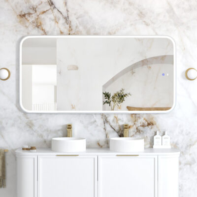 1500 x 750mm Matte White Newport Rectangular Metal Framed LED Mirror