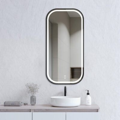 900 x 450mm Matte Black Newport Rectangular Metal Framed LED Mirror