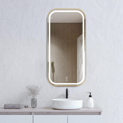 900 x 450mm Brushed Gold Newport Rectangular Metal Framed LED Mirror