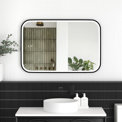 900 x 600mm Matte Black Newport Rectangular Metal Framed LED Mirror