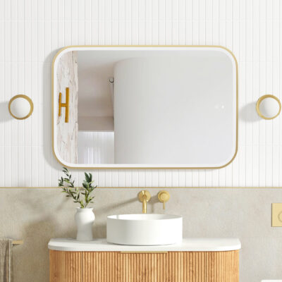 900 x 600mm Brushed Gold Newport Rectangular Metal Framed LED Mirror