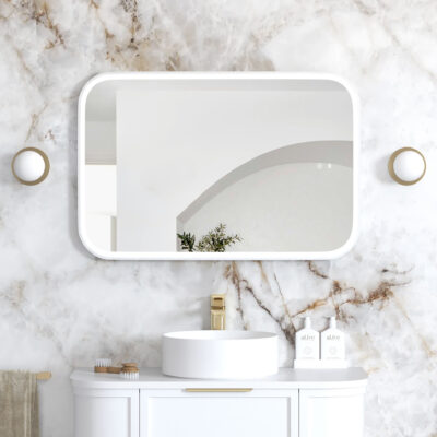 900 x 600mm Matte White Newport Rectangular Metal Framed LED Mirror